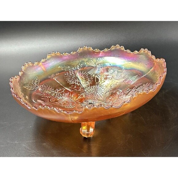 Vintage Imperial Carnival Windmill Pattern Footed Round Glass Bowl with 3 Feet - Picture 4 of 14